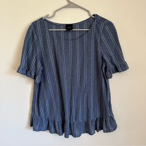 W5 Chambray Tunic Blouse White Accent Lightweight Neutral Coastal Grandma (YY)